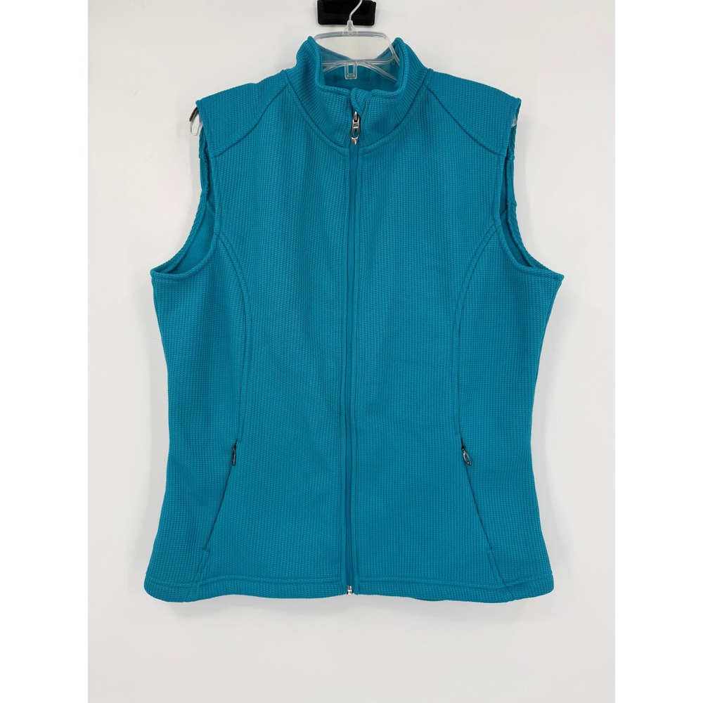 Polar King Key Apparel Teal Blue Waffle Knit Fleece Lined Zip Vest Large L